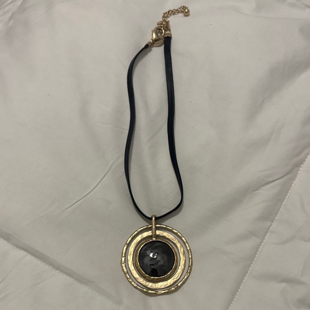 Chico's Gold and Black Circle Pendant‎ Necklace